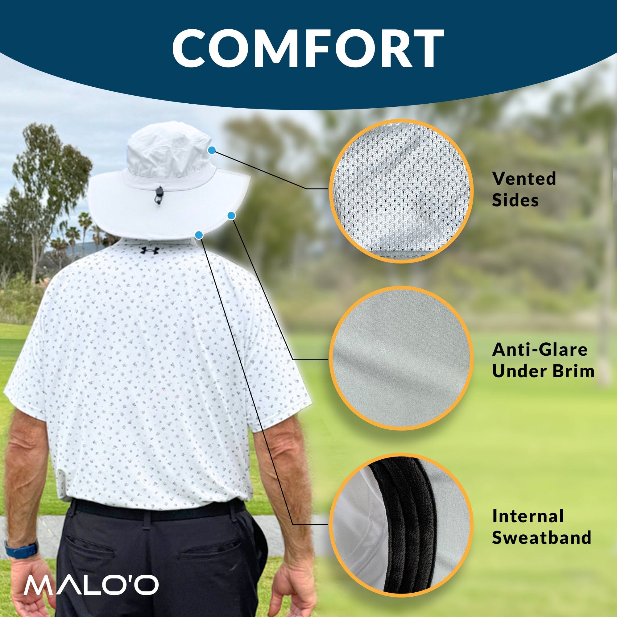 Malo'o Racks Papale Golf Hat - Sun Protection